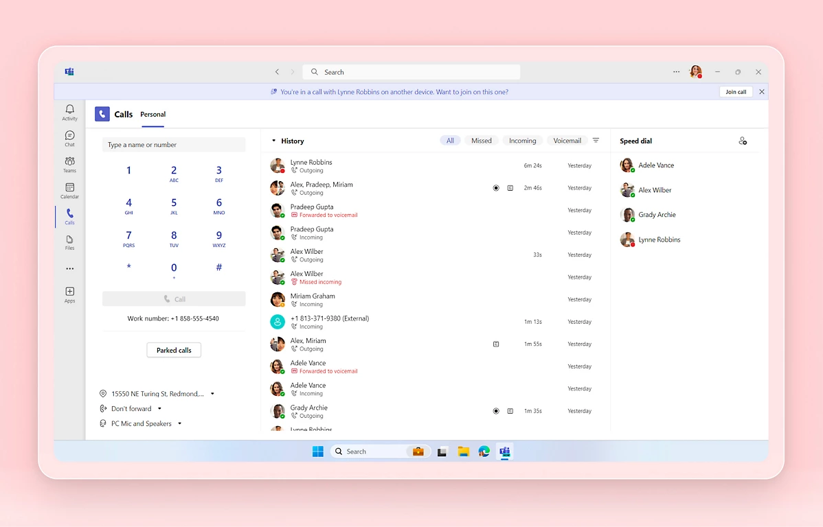 Microsoft Teams Phone calling interface