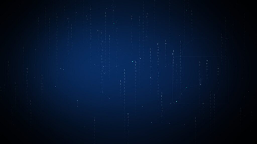 Dark navy cybersecurity hero with abstract data streams and padlock motif