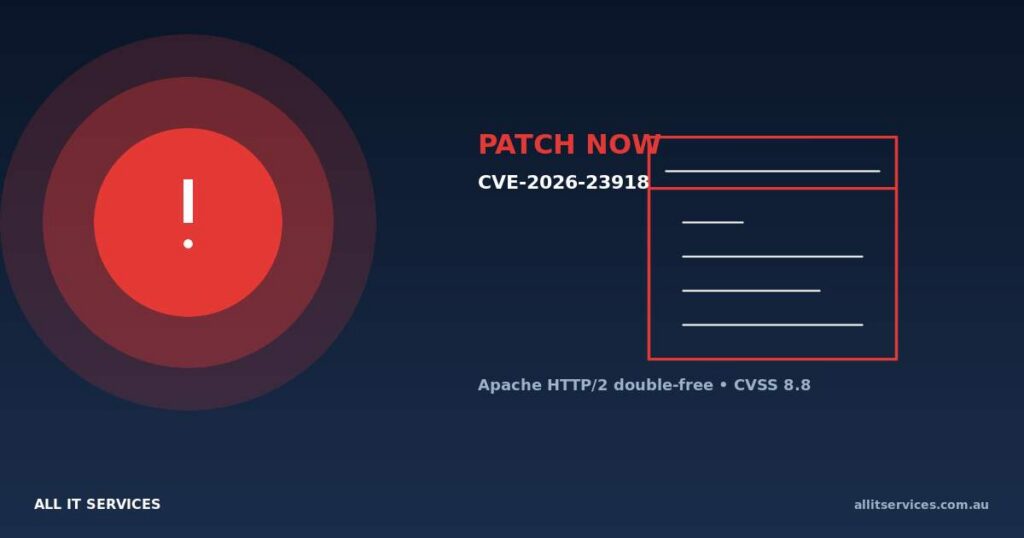 Red patch alert graphic for Apache HTTP/2 CVE-2026-23918