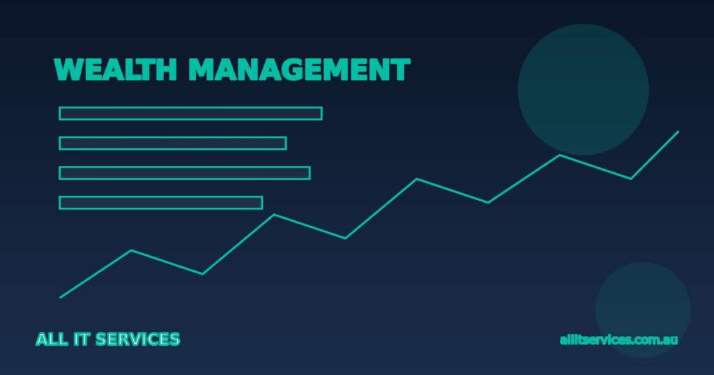 Abstract dark navy graphic with teal data trend line representing wealth management cybersecurity
