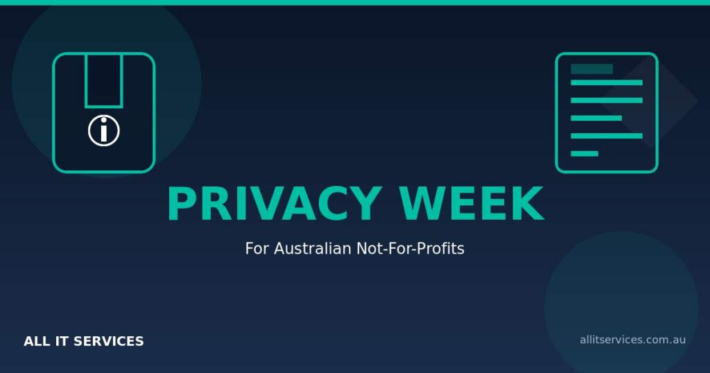 Teal Privacy Week graphic with information and document icons, for Australian not-for-profits
