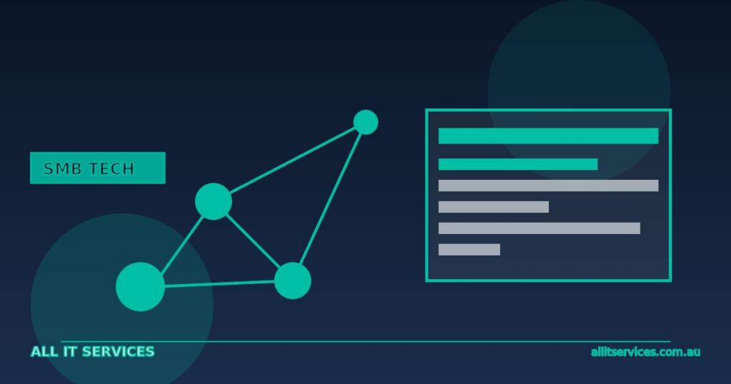 Teal SMB Tech graphic representing automated decision-making nodes and privacy policy updates