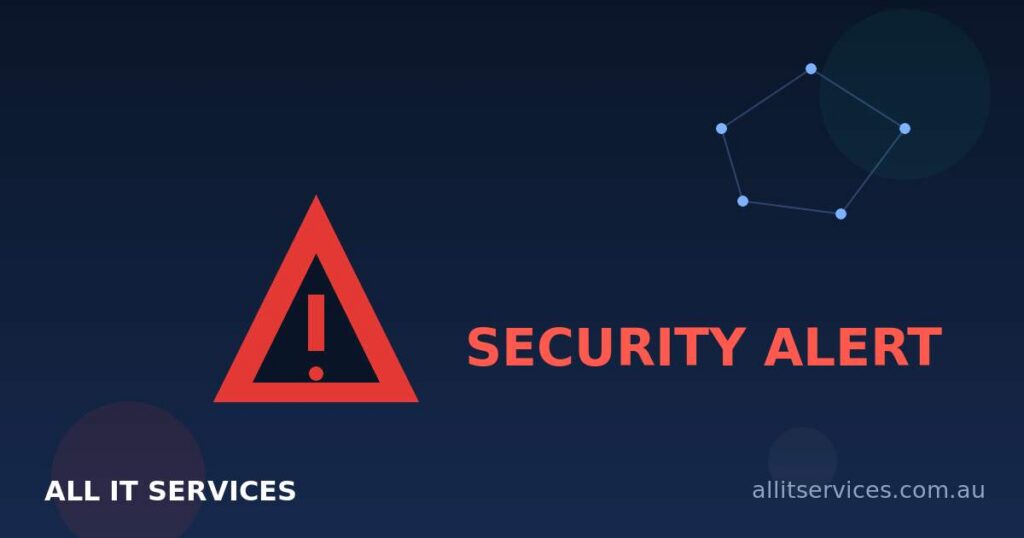 All IT Services security alert graphic with a red warning triangle on a navy background