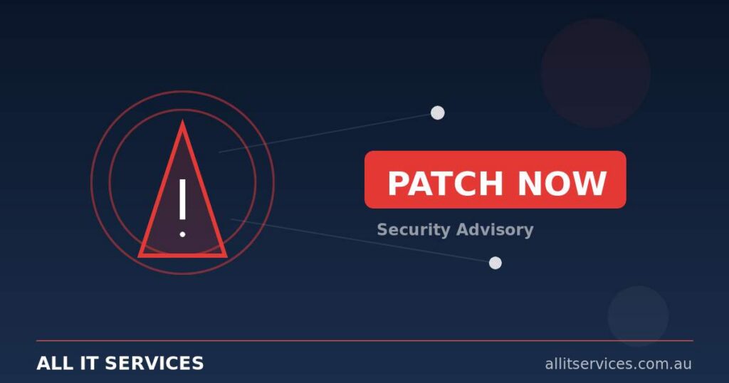 All IT Services security advisory graphic reading Patch Now