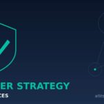 Teal shield with tick and network nodes on dark navy background with the label Cyber Strategy