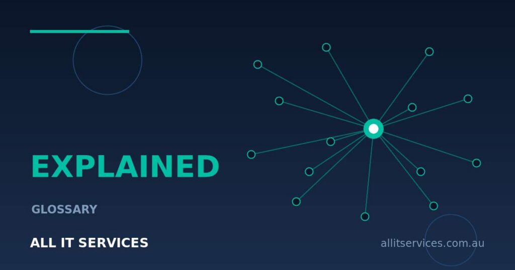 All IT Services glossary graphic showing a botnet network of connected devices