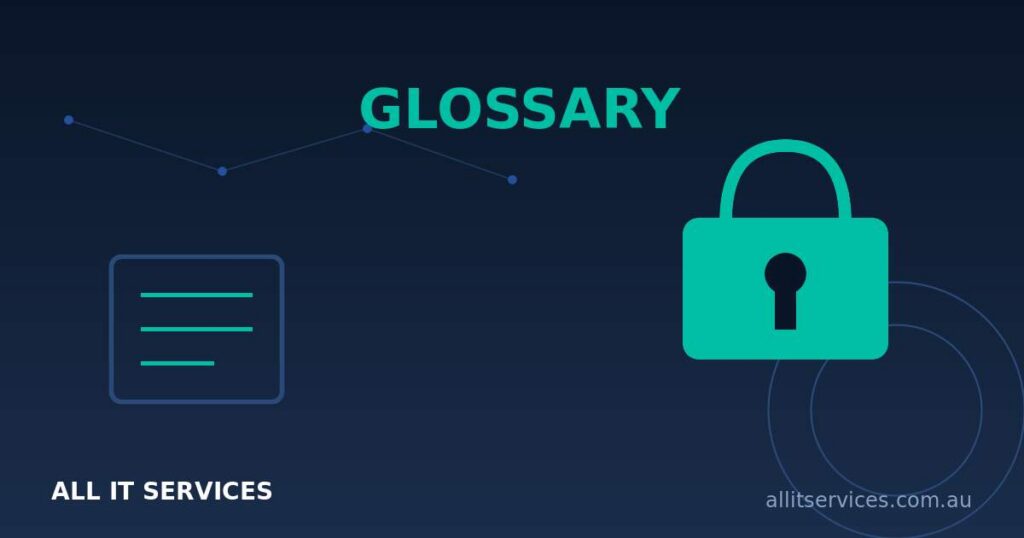 Glossary graphic with padlock icon on dark navy background