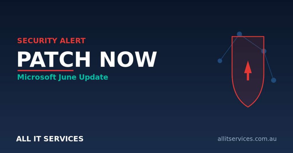 Security alert graphic for Microsoft June 2026 patch update