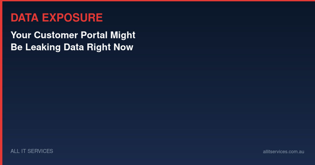Data exposure alert graphic — misconfigured customer portals leaking business data to anonymous visitors